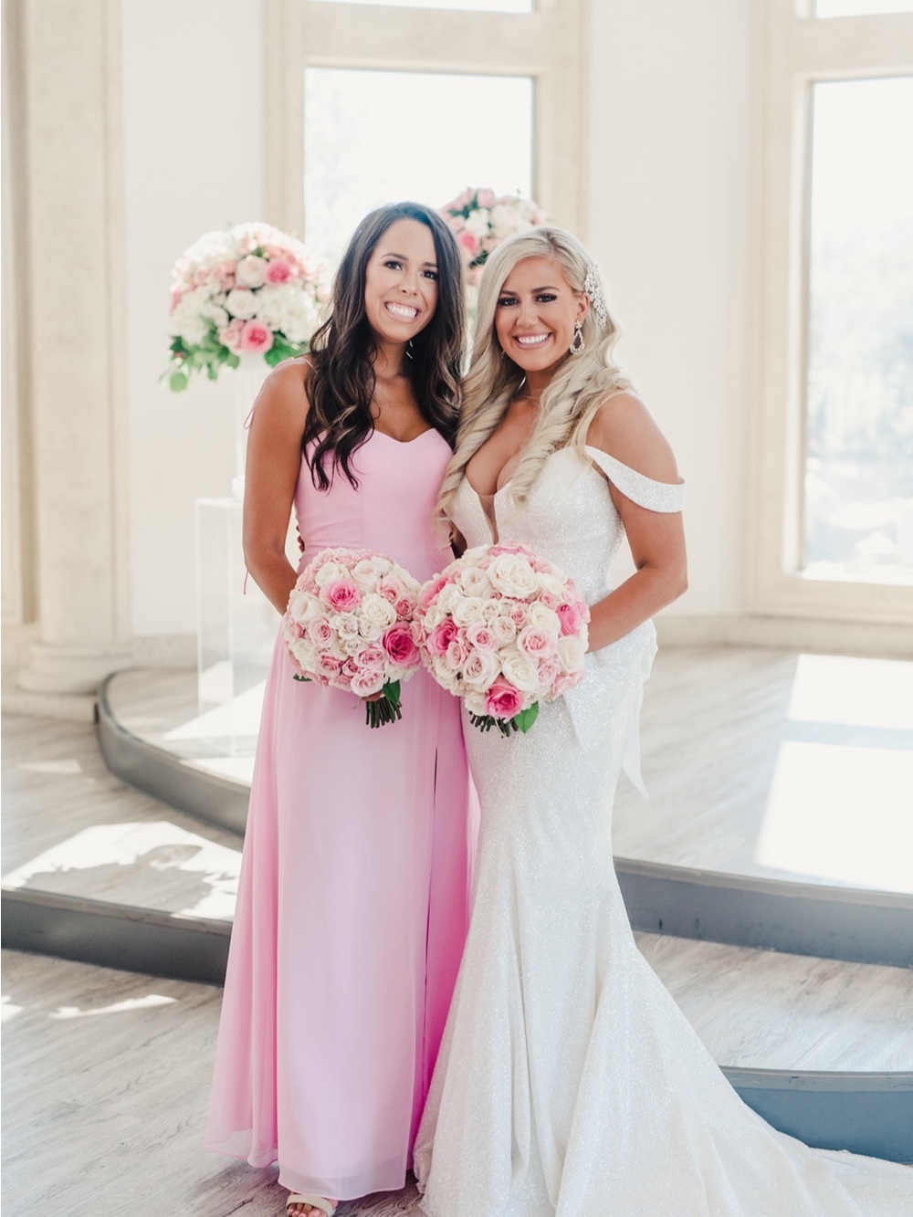 Azazie Pink V-Neck Bridesmaid Gown